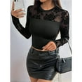 thumbnail image 4 of Camisas de Larga para Mujer, Blusas de Encaje, Blusas de Transparente con Cuello Redondo, Blusas para Salir en Otoño Negro XL, 4 of 9
