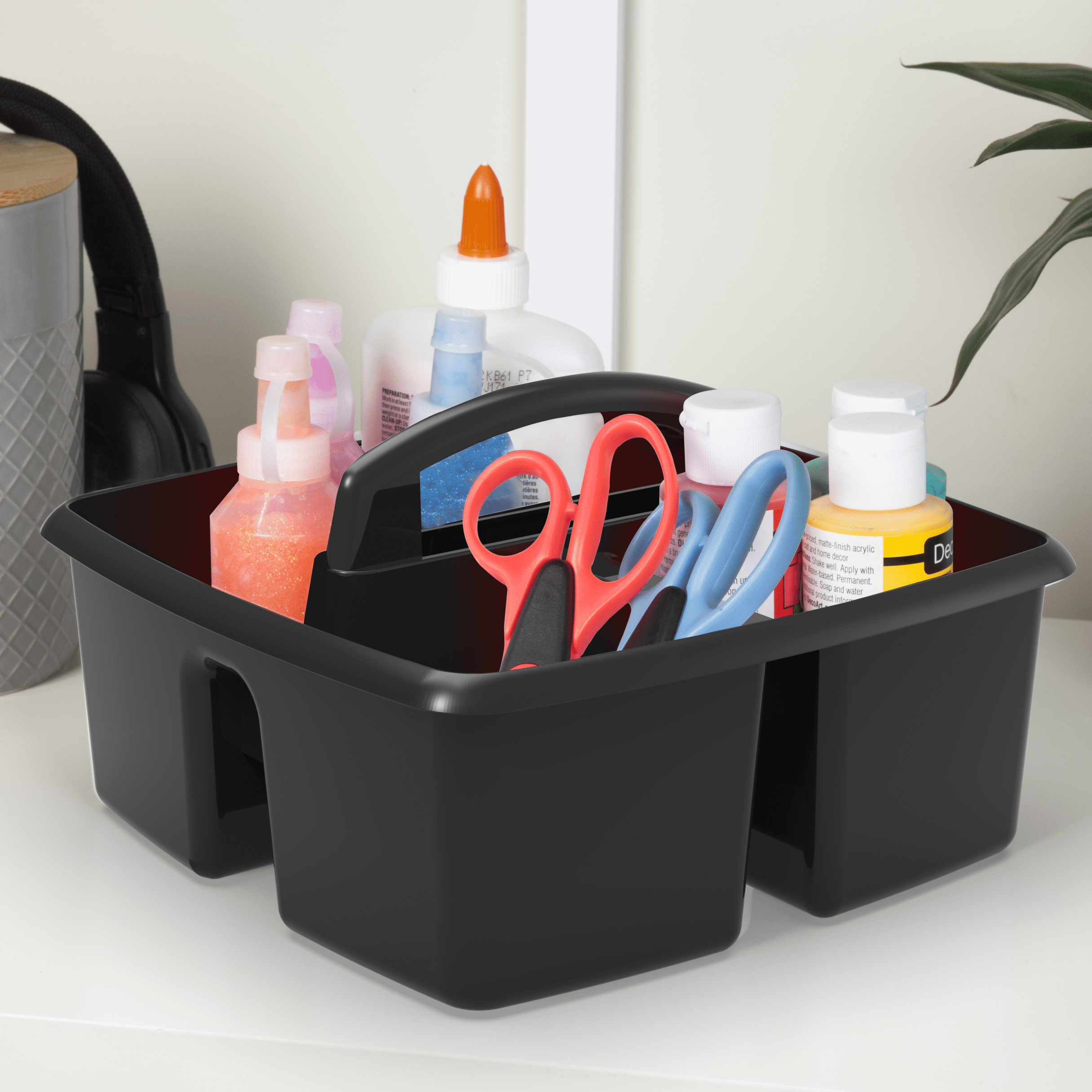 Bangcool 6pcs Caddy Organizer, Plastic Desk Pantry Bathroom Organizer Toys Storage Box with Handle, 3 Compartments, Assorted Colors, Size: One Size