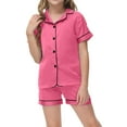 thumbnail image 1 of Pyjamas pour Filles Tout-Petits Enfants Garçons Filles Manches Courtes Hauts Unis T-Shirt et Shorts Décontractés Ensemble de Pyjama Satin 2 Pcs Pyjama Bebe Fille Rose Vif 10 Ans-11 Ans, 1 of 6