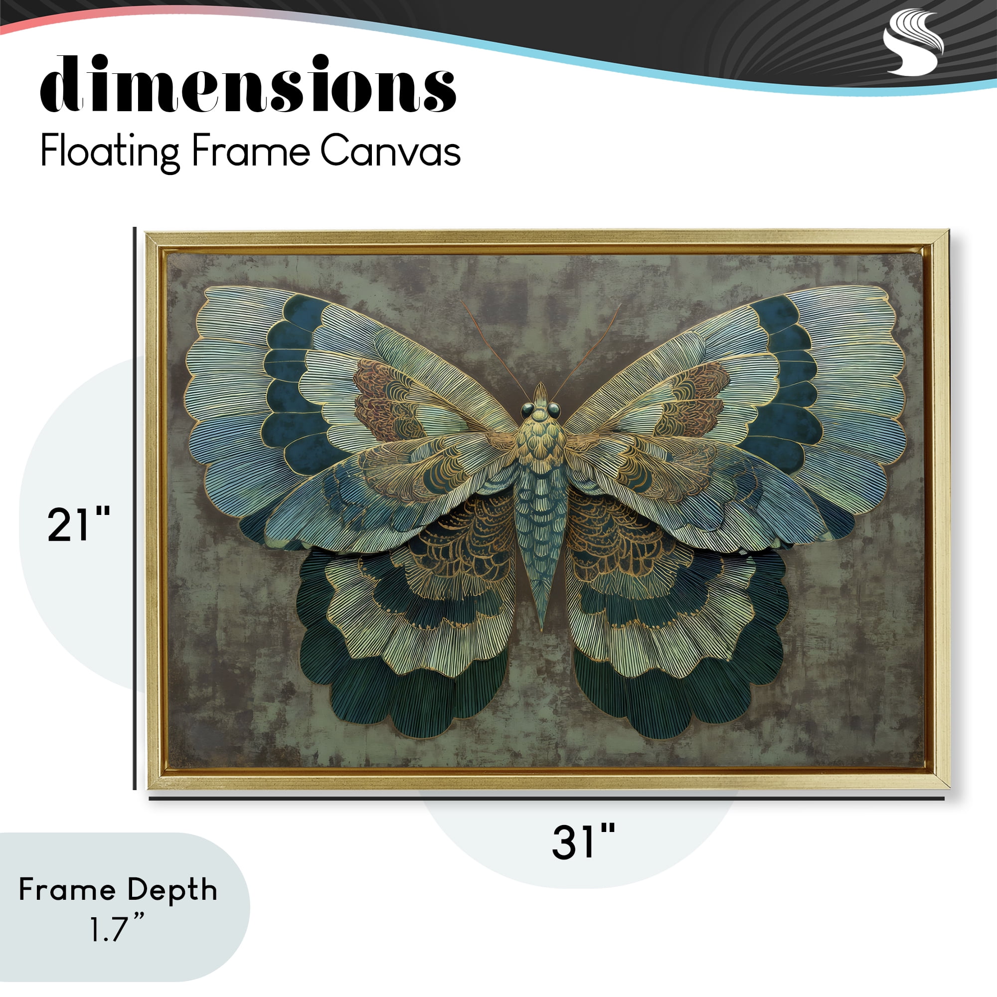 Stupell Industries Golden Jewel Butterfly Gold Framed Floater Canvas Wall Art, design by Petal Prints Design