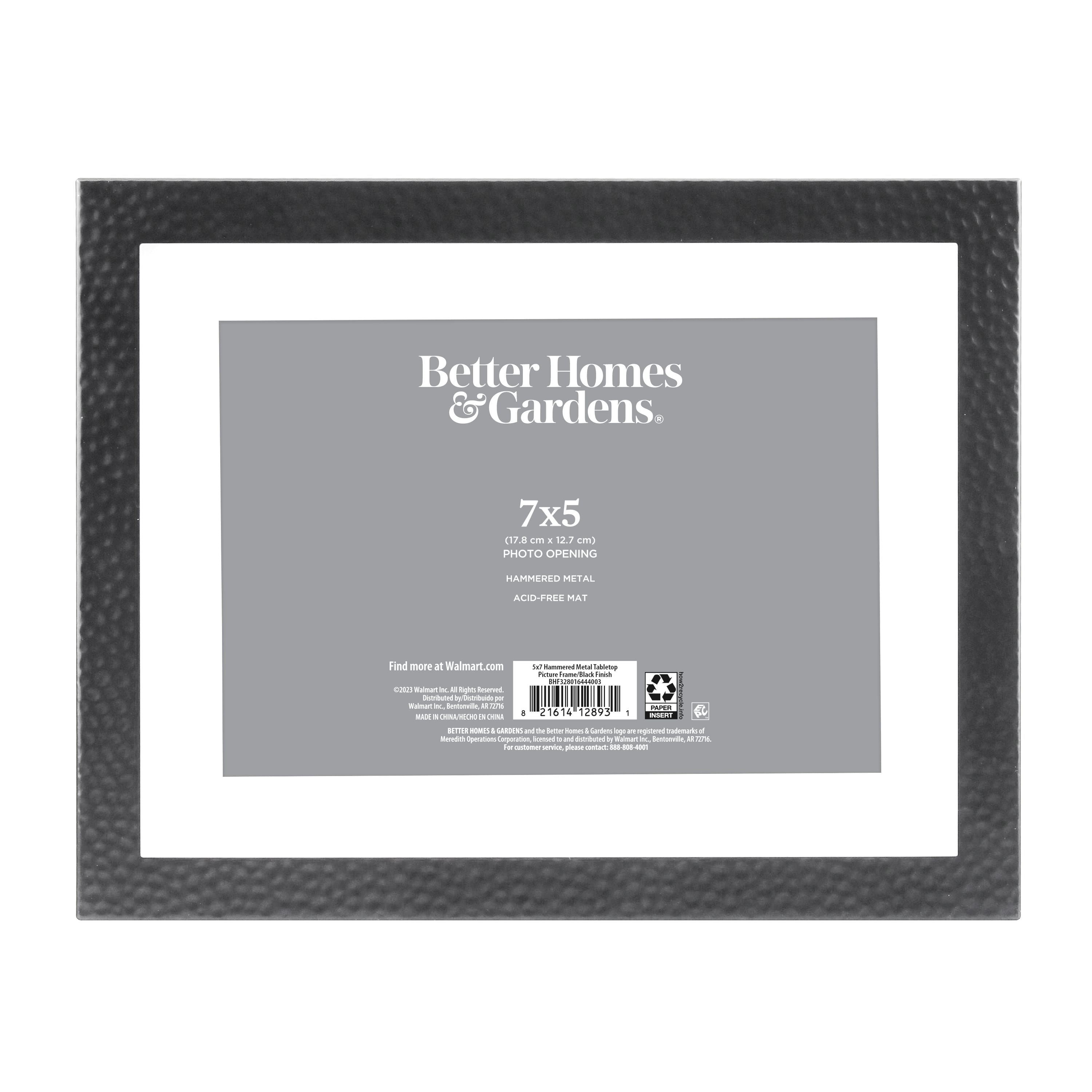 Better Homes & Gardens 7x9 Matted to 5x7 Hammered Metal Tabletop Picture Frame, Black