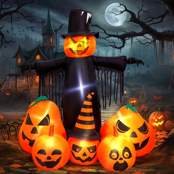 Max Fun 7FT Halloween Inflatables Pumpkin Decorations with LED Build-in Halloween Yard Decoration Blow Up Inflatables for Outdoor Indoor Garden Lawn (7Ft-