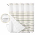 thumbnail image 2 of Sage Green Striped No Hook Shower Curtain Waterproof,Bathroom Curtains with Snap in Liners and See Through Top Window,Rustic Green Stripe Modern Art Beige Hotel Bathtub Curtains Shower 72"Wx78"L, 2 of 8