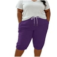 thumbnail image 1 of StSilkitty Plus Size Shorts for Womens Summer Solid Color High Waist Elastic Drawstring Knee Length Shorts with Pockets, 1 of 9