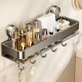 thumbnail image 1 of Estante organizador de pared con ventosa sin taladros, de metal gris, con ganchos para baño | Estante de ducha extraíble sin taladros para artículos de tocador, cocina y dormitorio | Esquinas, 1 of 6