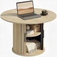 thumbnail image 1 of HOMCOM Table Basse Ronde, Table Centrale de 31,5 Pouces avec Rangement, Bois Naturel, 1 of 10