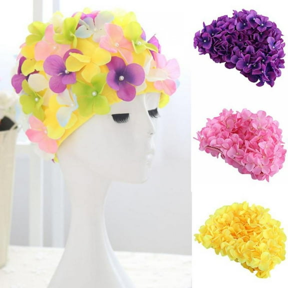 Floral Petal Ladies Bathing Swim Cap Women Retro Swim Hat for Long/Short Hair