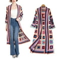 thumbnail image 2 of Aellinatey Women's Vintage Inspired Knitted Long Cardigan with Colorful Crochet Detail, 2 of 21