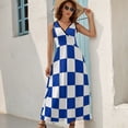 thumbnail image 5 of Kentucky Checkerboard Blue And White Womens Night Club Maxi Dress V Neck Sleeveless Bohemia Long Dresses, 5 of 9