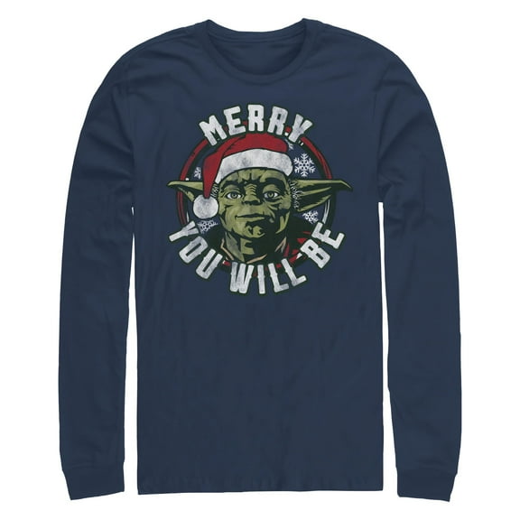 Men's Star Wars: A New Hope Christmas Yoda Merry You Will Be Long Sleeve Shirt