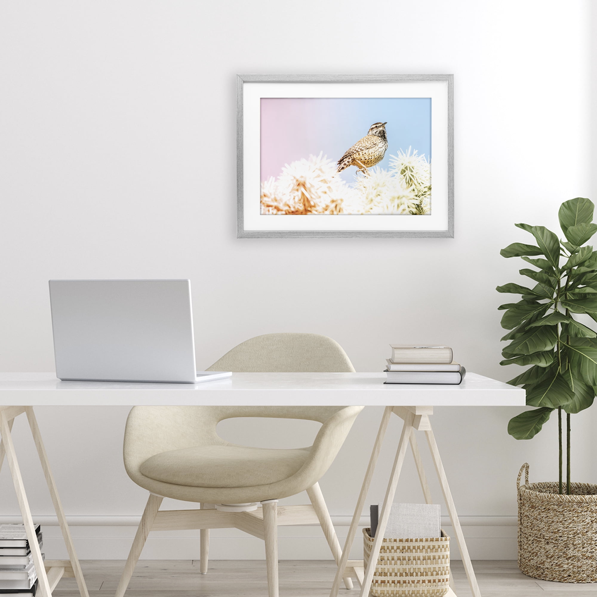Stupell Industries Desert Song Bird Gray Framed Print Under Glass, design by Nathan Larson