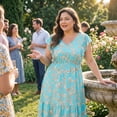 thumbnail image 3 of GRACE & GRANDEUR Women's Plus Size Floral V-Neck Ruffle Sleeve Elastic Waist A-Line Dress with Pockets 1X Lake Blue, 3 of 7