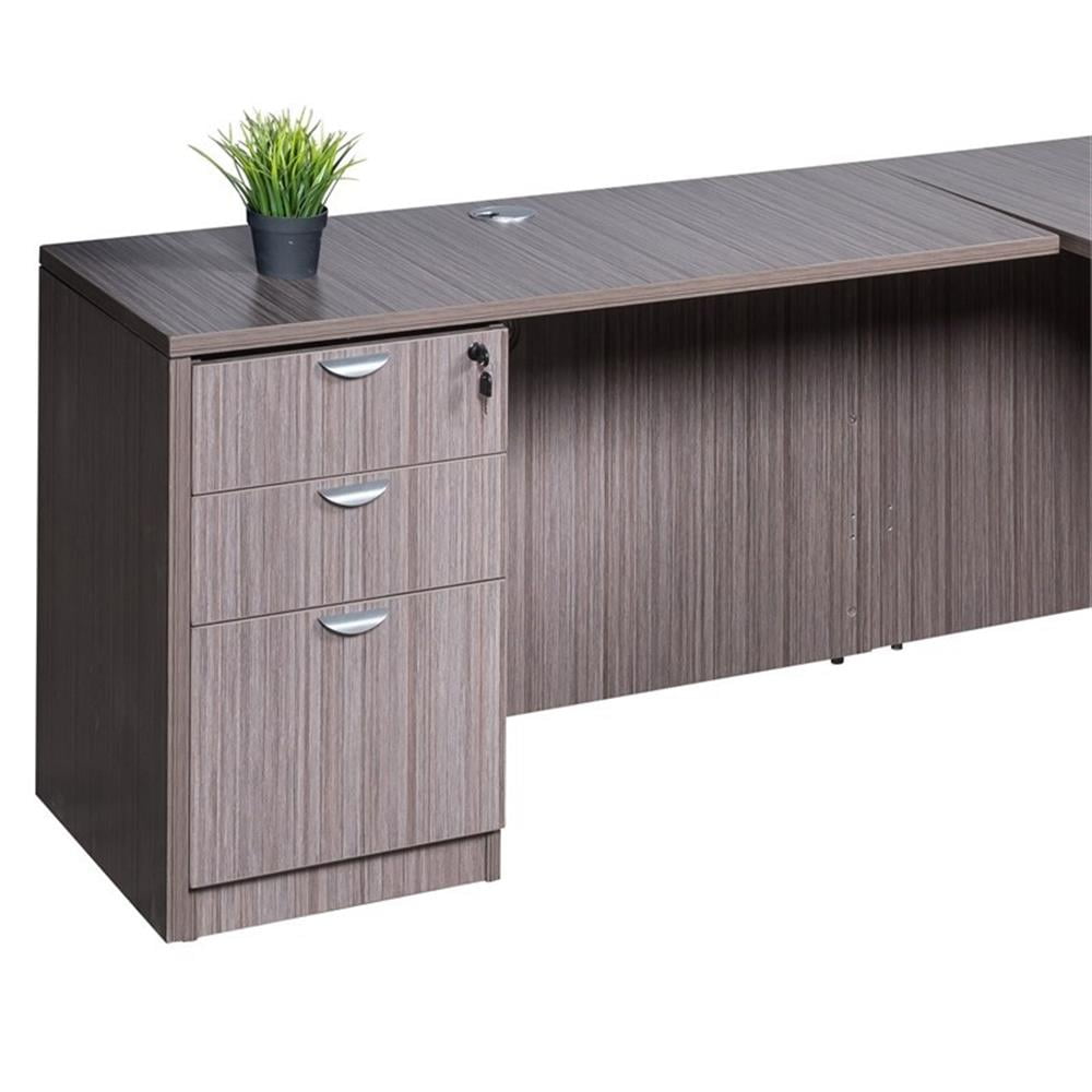 Boss Office Products 66 Inch Executive L-Shape Corner Desk with Box/Box/File Storage Pedestal, Driftwood
