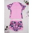 thumbnail image 5 of YONGHS Kids Girls 2pcs Tankini Bathing Suit Short Sleeve Rash Guard Beach Swimwear Swimsuit Pink Floral 4, 5 of 8