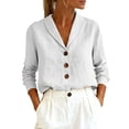 thumbnail image 2 of Conairie Linen Shirts For Women Solid Regular Fit Collar Long Sleeve Button Down Shirt Comfortable Summer Fashion Casual Blouses White XL, 2 of 4