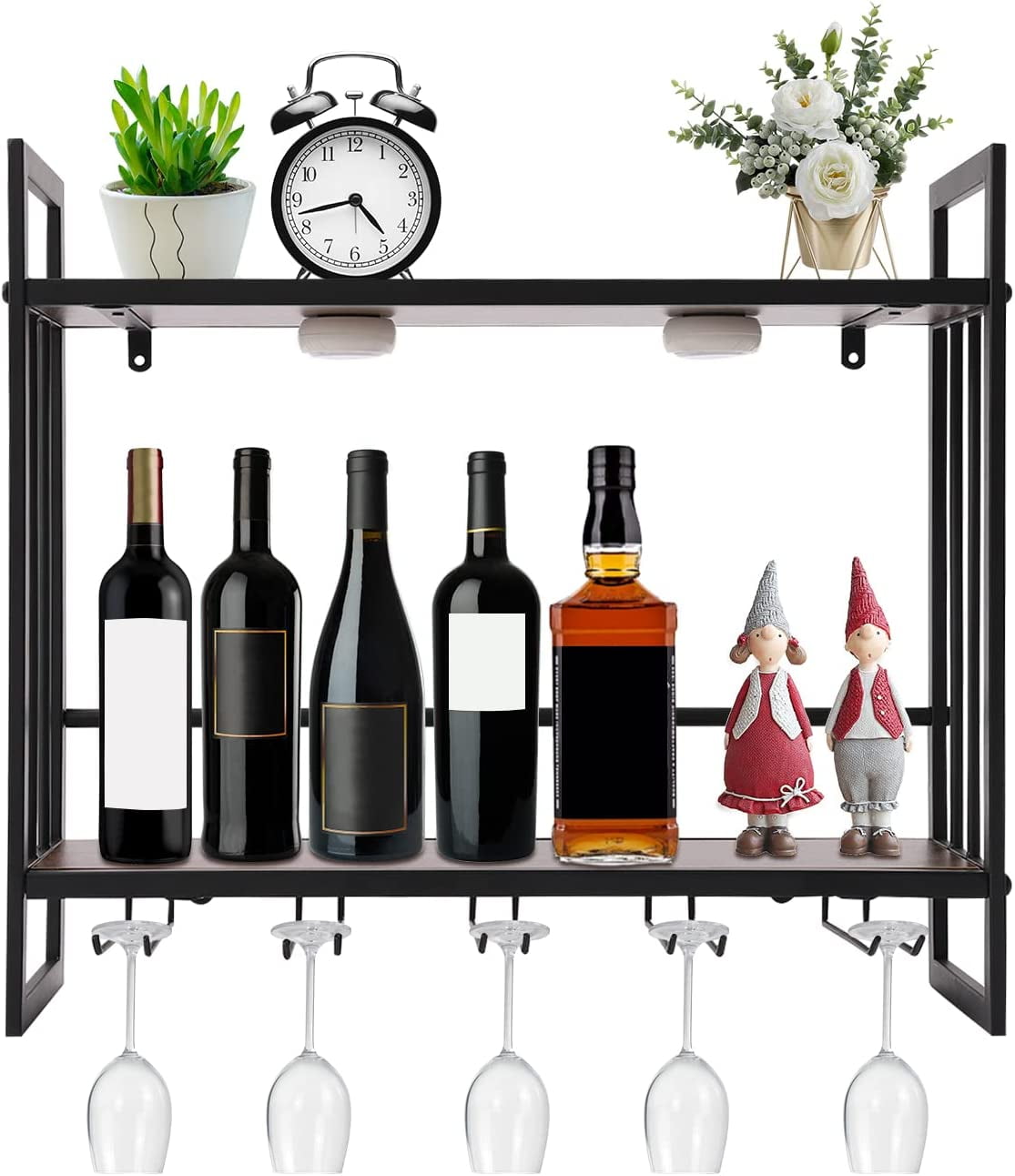 Miumaeov LED Wine Rack Wall Mounted w/5 Stem Glass Holder 16 RGB Wine