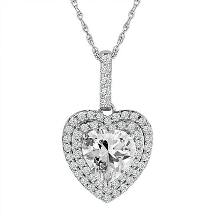 Simulated Diamond Sterling Silver Halo Heart Pendant, 18