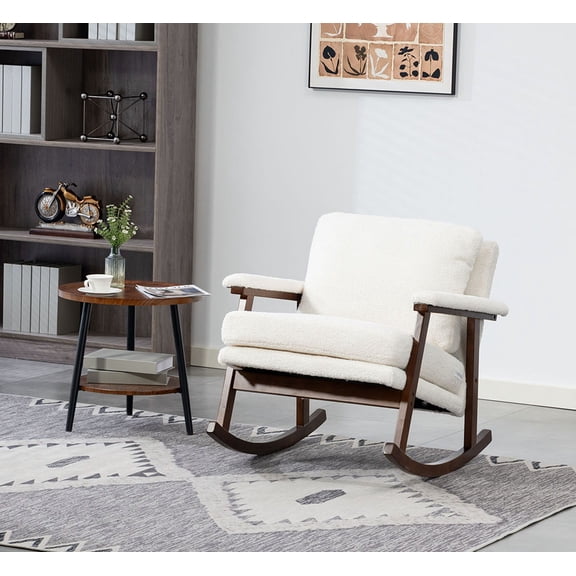 S-HOME Rocking Chair with Wood Frame and Upholstered Seat Ideal for Living Rooms and Sunrooms
