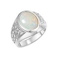 thumbnail image 3 of RYLOS Men's Rings 14K White Gold Nugget Ring with Cabochon Gemstone & Diamonds Opal Rings For Men Size 10, 3 of 7