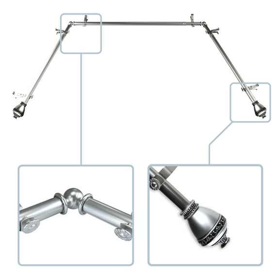 Malika 13/16" Bay Window curtain rod 20"-36", 38"-72" - Satin Nickel,(ABay-95-5)