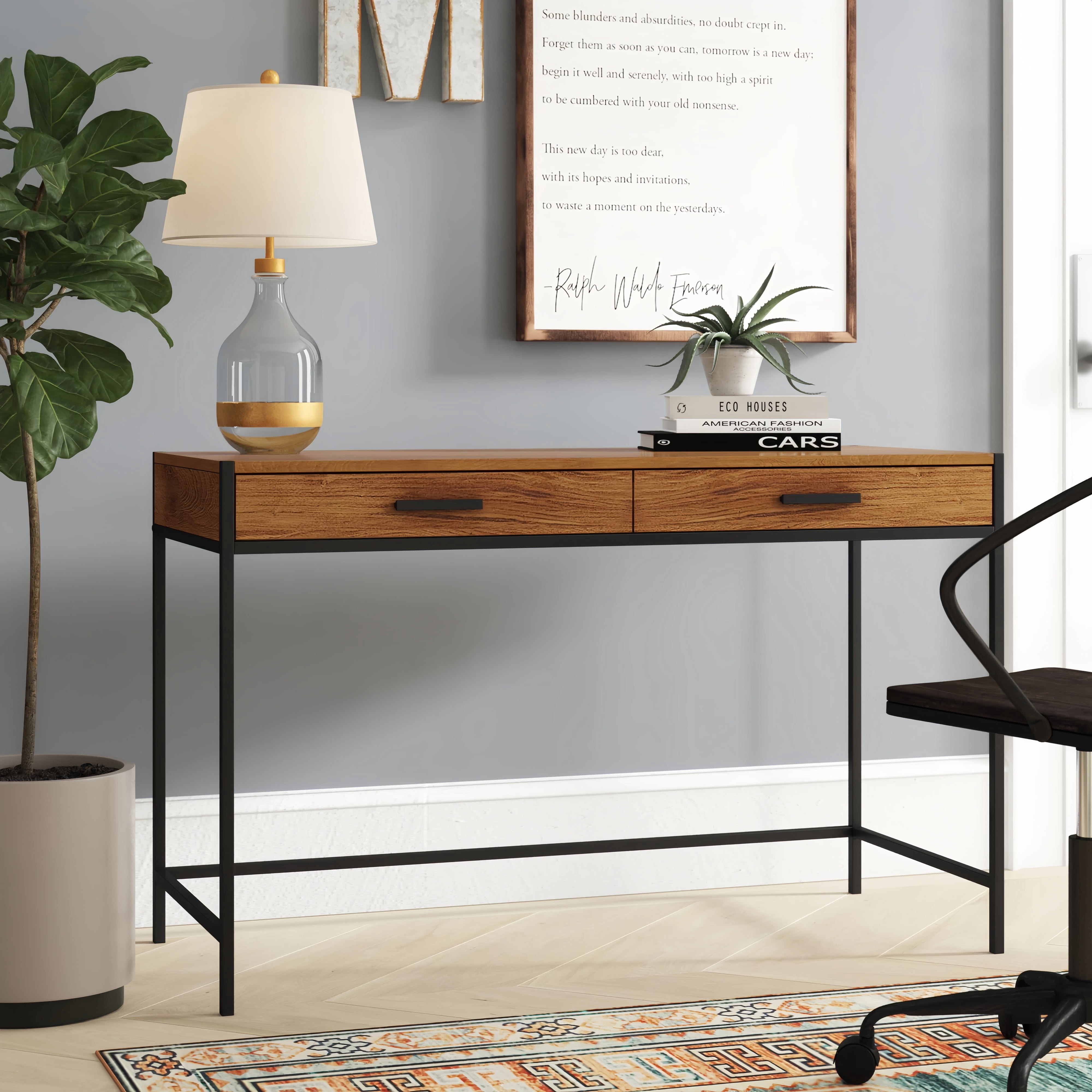 Caffoz 2 Drawer Writing Desk, Mahogany Brown