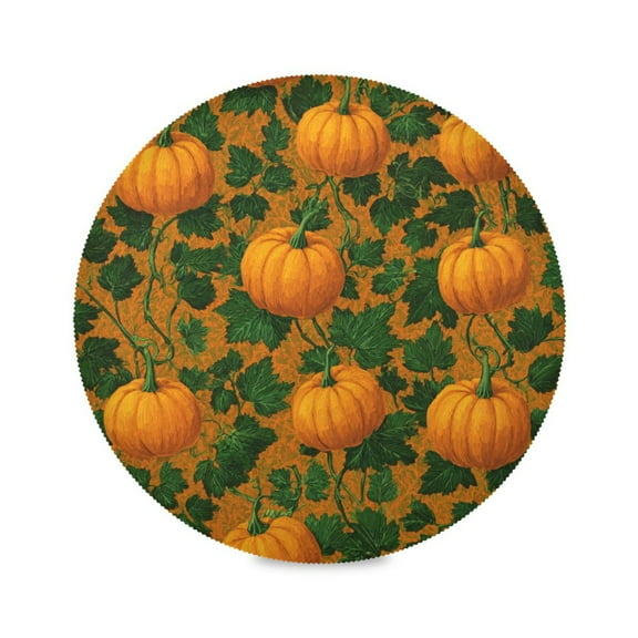 WOBOGO Pumpkin Pattern Round Placemats Set of 1 Heat Resistant Washable Kitchen Table Decorations 15.4in
