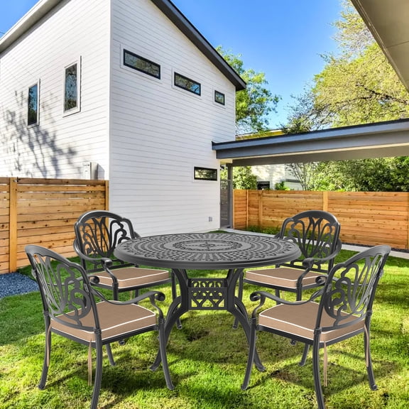 Patio Cast Aluminum Furniture With Grease- Cushions Odorless