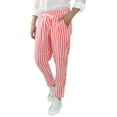 thumbnail image 2 of MRULIC jeans for men Linen And Cotton Waist Casual Men's Striped Breathable Loose Trousers Men's pants Men Casual Pants Red + M, 2 of 7