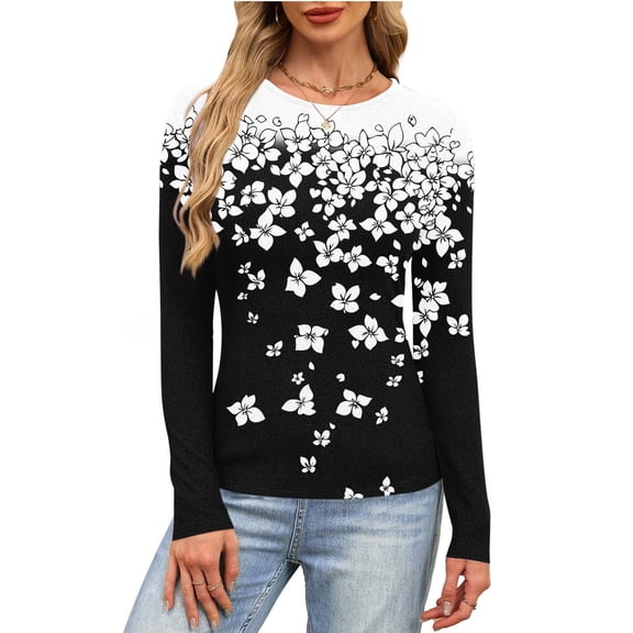 PFRNLF Women's Ribbed Shirts,Crewneck Long Sleeve Tops Slim Fitted Undershirts Casual Basic Layering Tees