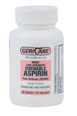 McKesson Brand Pain Relief 81 mg Strength Chewable Tablet, Bottle of 36
