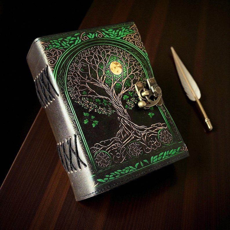 Tree of Life Leather Journal – Handmade Grimoire Book of Shadows – Size 5x7" | 200 Handmade Pages | Vintage Lock