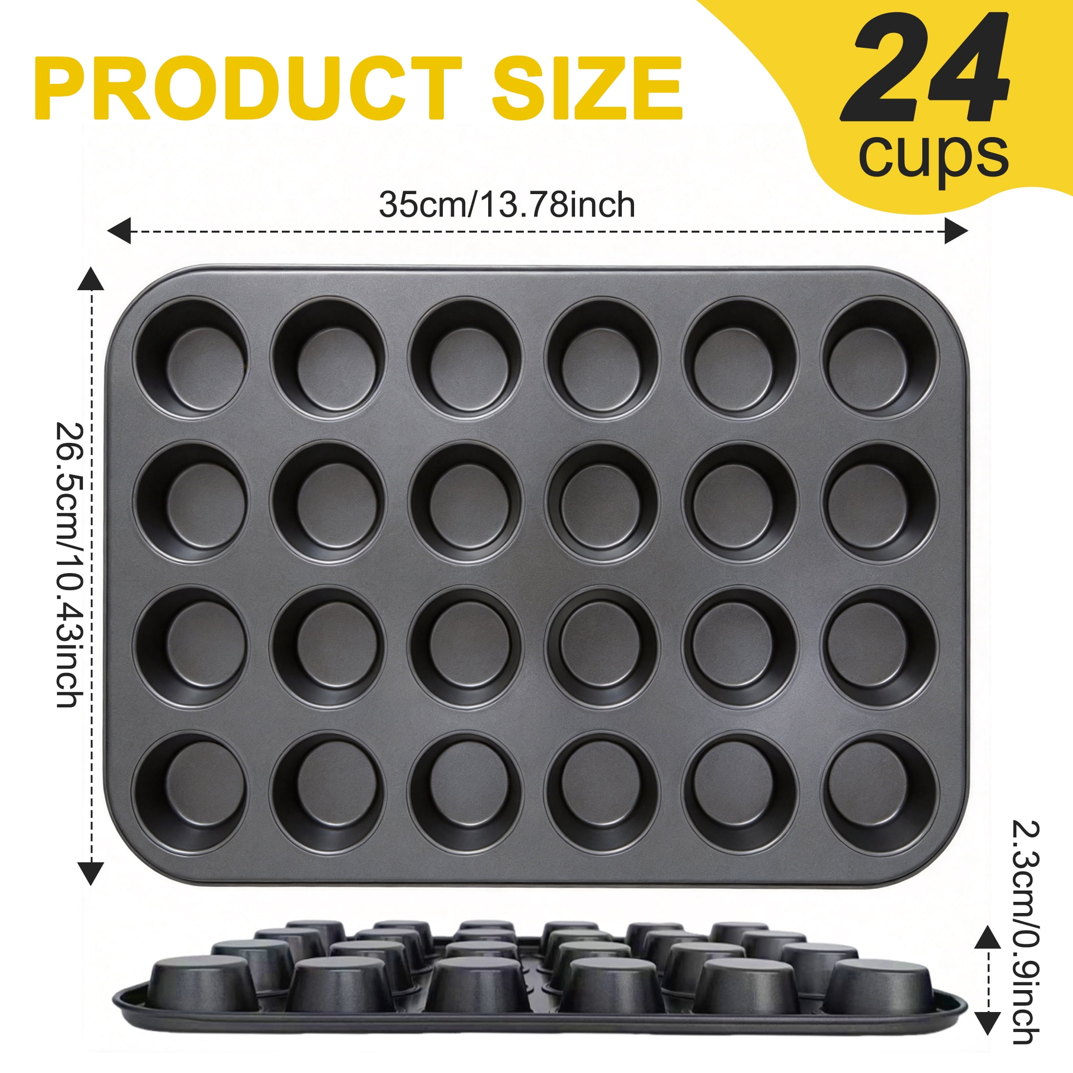 24 Cup Non-Stick Mini Muffin Pan, Carbon Steel Cupcake Baking Tray, Cupcake Pan for Mini Muffins, Cupcakes, Cookies