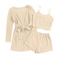 thumbnail image 4 of FAIWAD Women 3 Piece Lounge Sets Tank Top Wide Leg Short Pants Cardigan Jacket Loose Loungewear Pajamas Set, 4 of 4