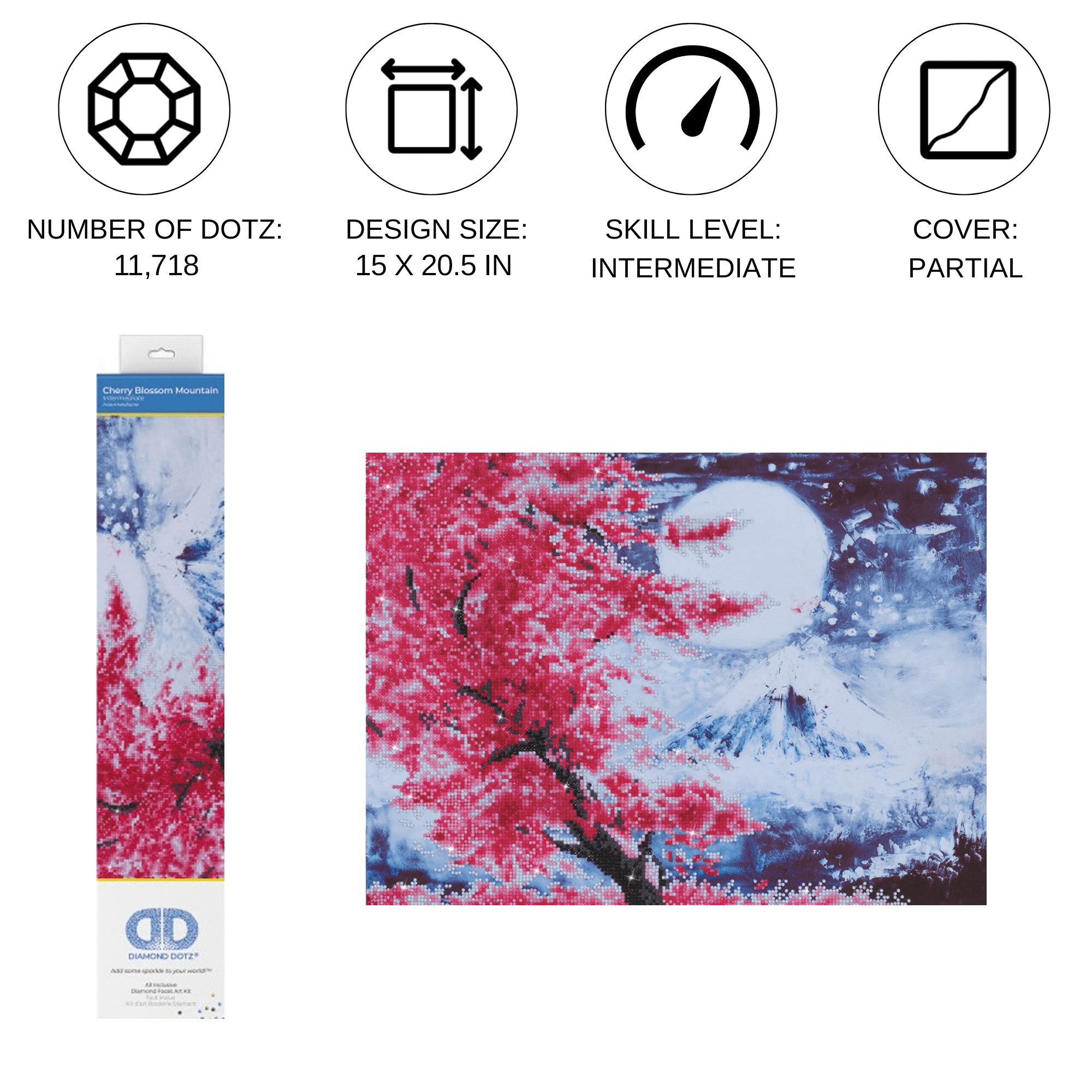Diamond Dotz Cherry Blossom Mountain Floral Diamond Painting Kits for Adults - Diamond Art Kits a Relaxing Creative Craft Kit with Dotz Gems 20.5x15