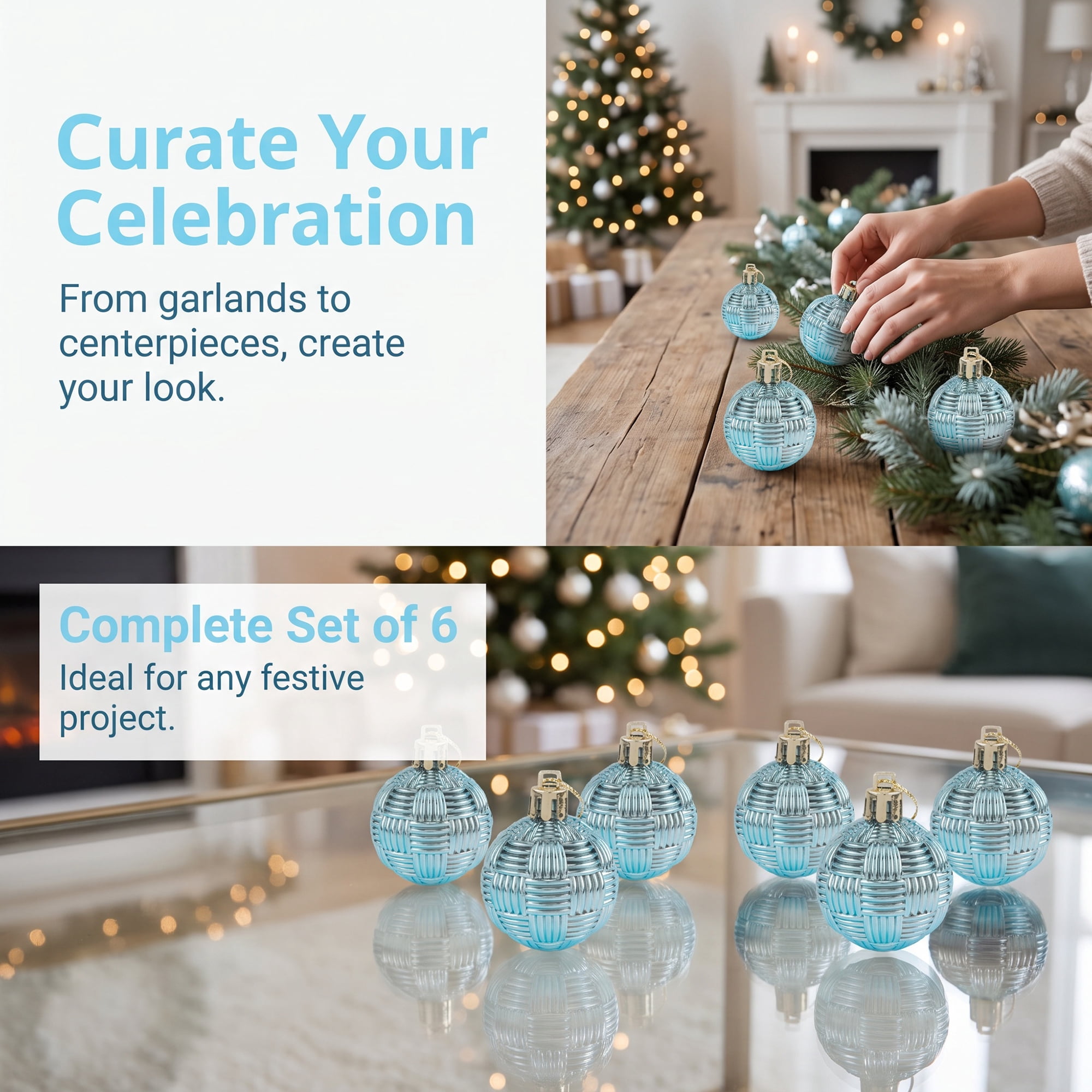 Unique Bargains 6Pcs Woven Texture Balls Mini Decorative Spheres Orbs Blue 1.6"