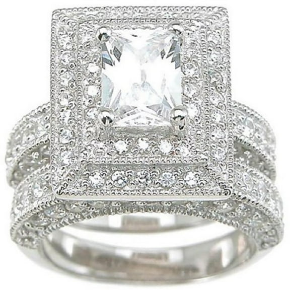 Sterling Silver CZ Wedding Engagement Ring Set for Women (9)