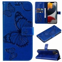 Nalacover For iPhone 14 Plus Magnetic Wallet Case,Luxury Embossed Butterfly PU Leather Flip Kickstand Card Slot Shockproof Protective Cover with Wrist Strap.For Apple iPhone 14 Plus,Blue