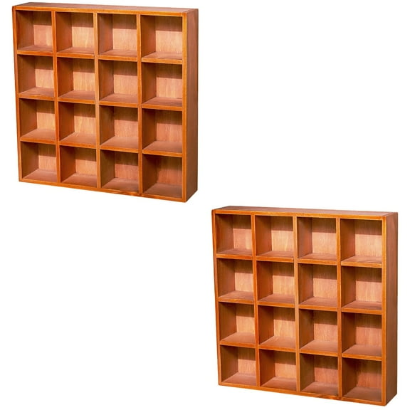 Set of 2 Cubby Display Shelf Bookshelves Thimble Flush Mount Ceiling Light Brown