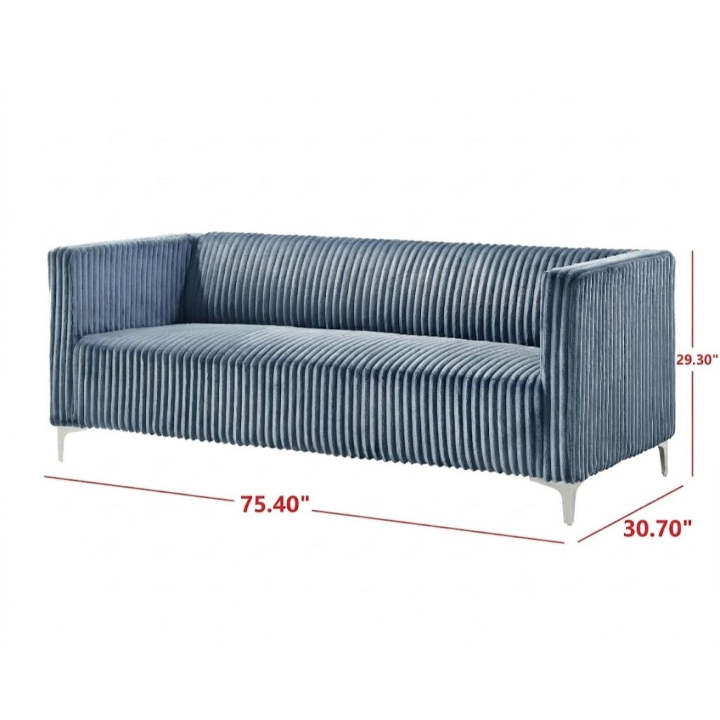 Home Design Gavin 2-Piece Velvet Living Room Set with Loveseat and Sofa, Square Arm Design, Channel Tufted Upholstery, Blue