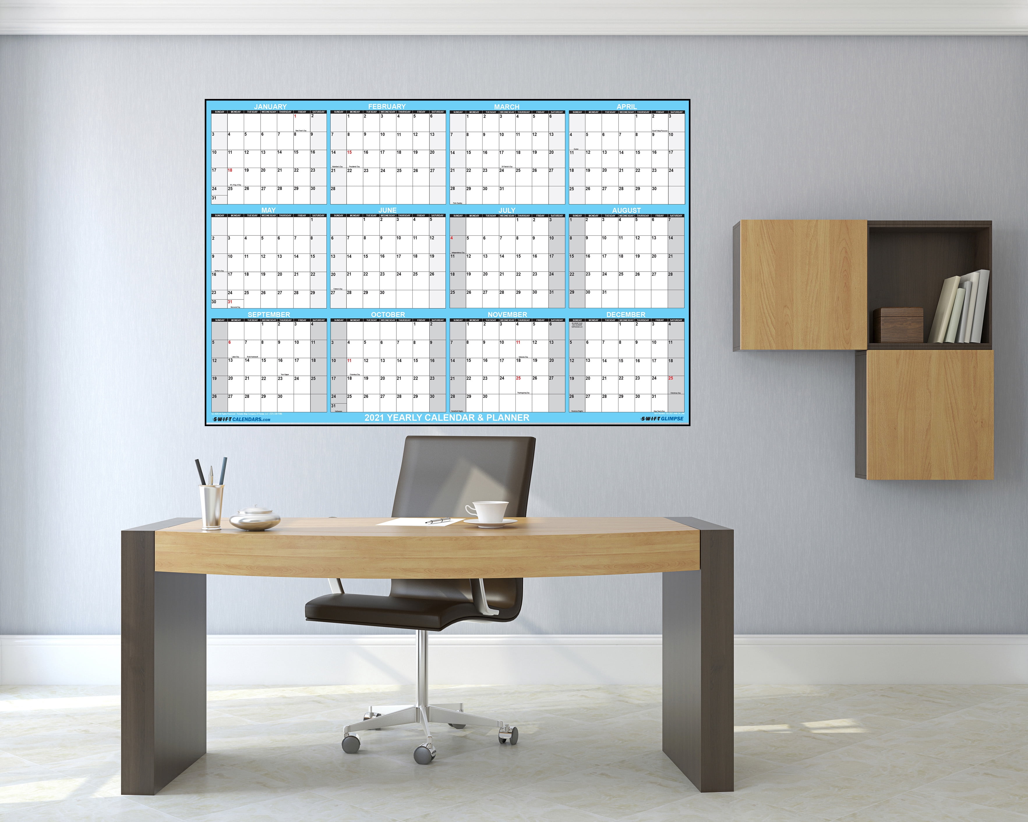 SwiftGlimpse 48" x 72" Yearly 2026 Wall Calendar, Erasable, Reversible, Horizontal-Vertical, Navy