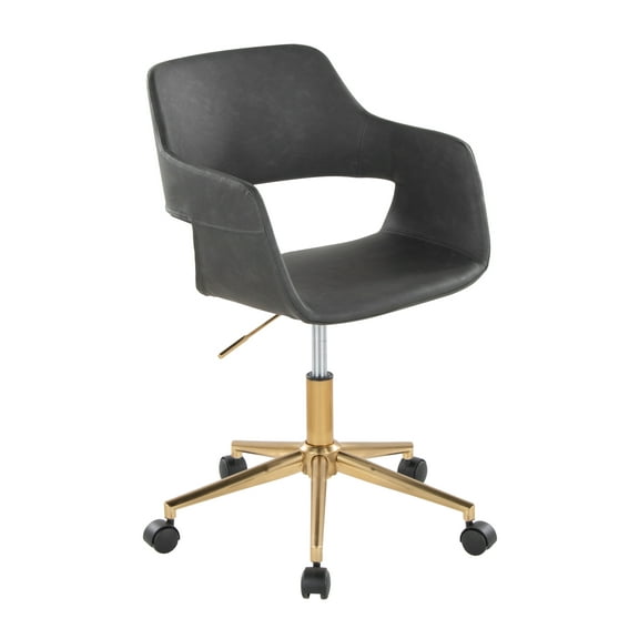 Margarite Contemporary Task Chair in Metal and Grey Faux Leather by LumiSource