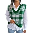 thumbnail image 2 of OKBOP Christmas Sweater,Women‘s V-neck Contrasting Plaid Knitted Sweater Casual Fashion Sleeveless Vest Jacket Winter Coat Tops Womens Cardigan, 2 of 8