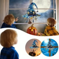 Witch Hat Hanging Halloween Decorations, Witch Hat Acrylic Stained Glass Effect, Halloween 2D Witch Hat Acrylic Sun Catcher Decor for Window Hanging 20cm/7.87In Dark Blue-3