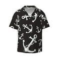 thumbnail image 2 of Lsque Anchor print Men's Cuban Collar Short Sleeve Shirt Summer Beachwear Casual Button Down Fashionable Vacation Leisure Shirt-X-Large, 2 of 7