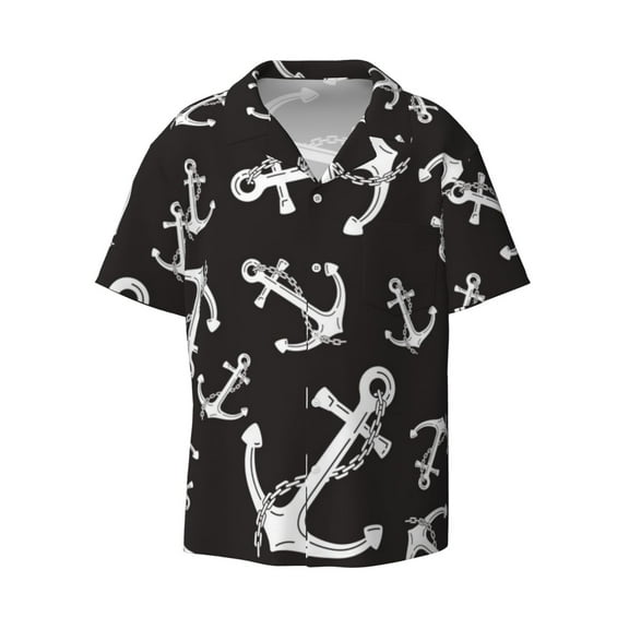 Xecao offers the Anchor for Men's Casual Short-sleeved Shirt, a button-up collared shirt with a pocket, perfect for beach vacations and yacht travel in the Small size.