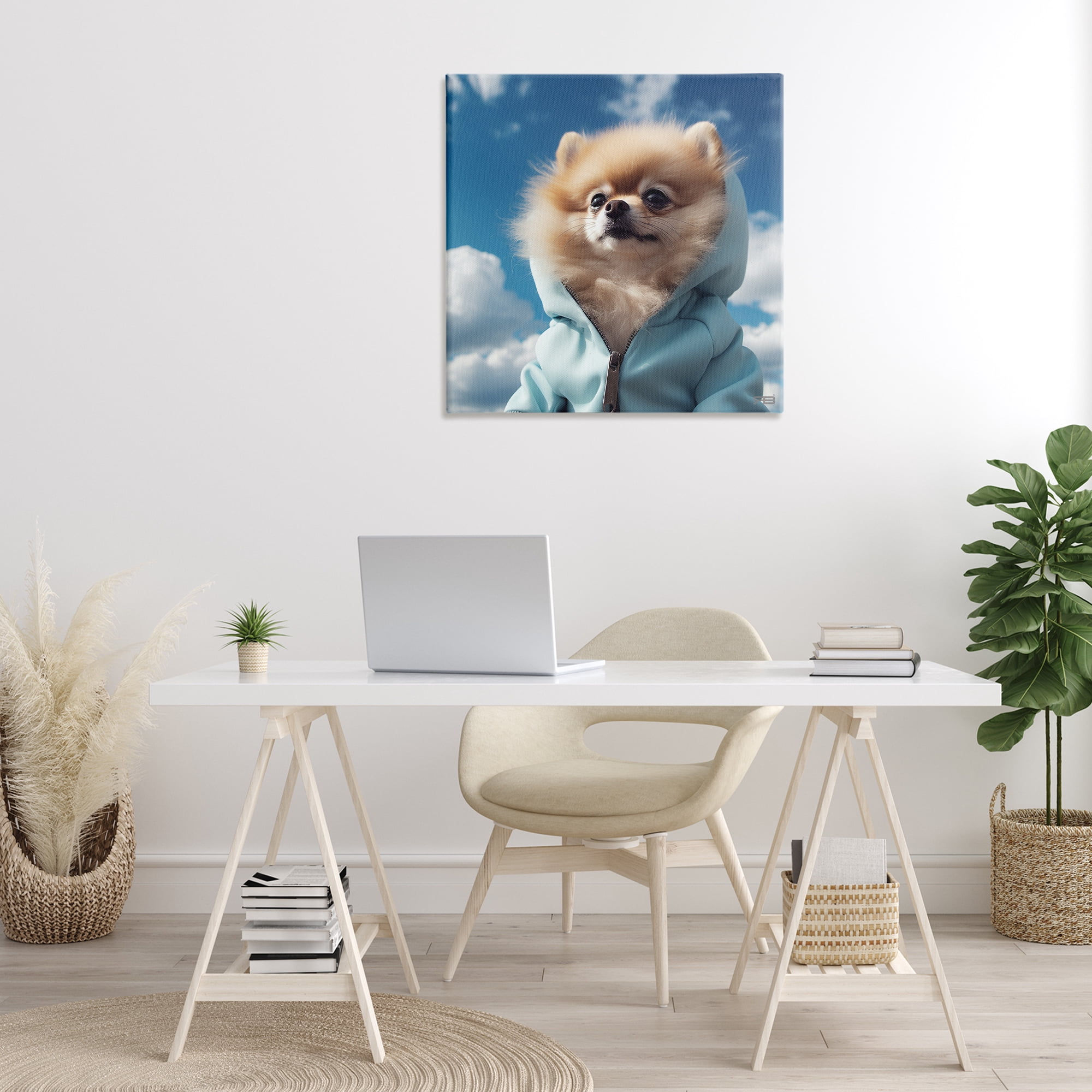 Stupell Industries Pomeranian Dog & Clouds Animals & Insects Painting Gallery Wrapped Canvas Art Print Wall Art, 30 x 30