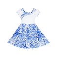 thumbnail image 1 of Robe Fille Bleu Blanc Porcelaine Imprimée Florale Concours Vacances 6 Ans, 1 of 4