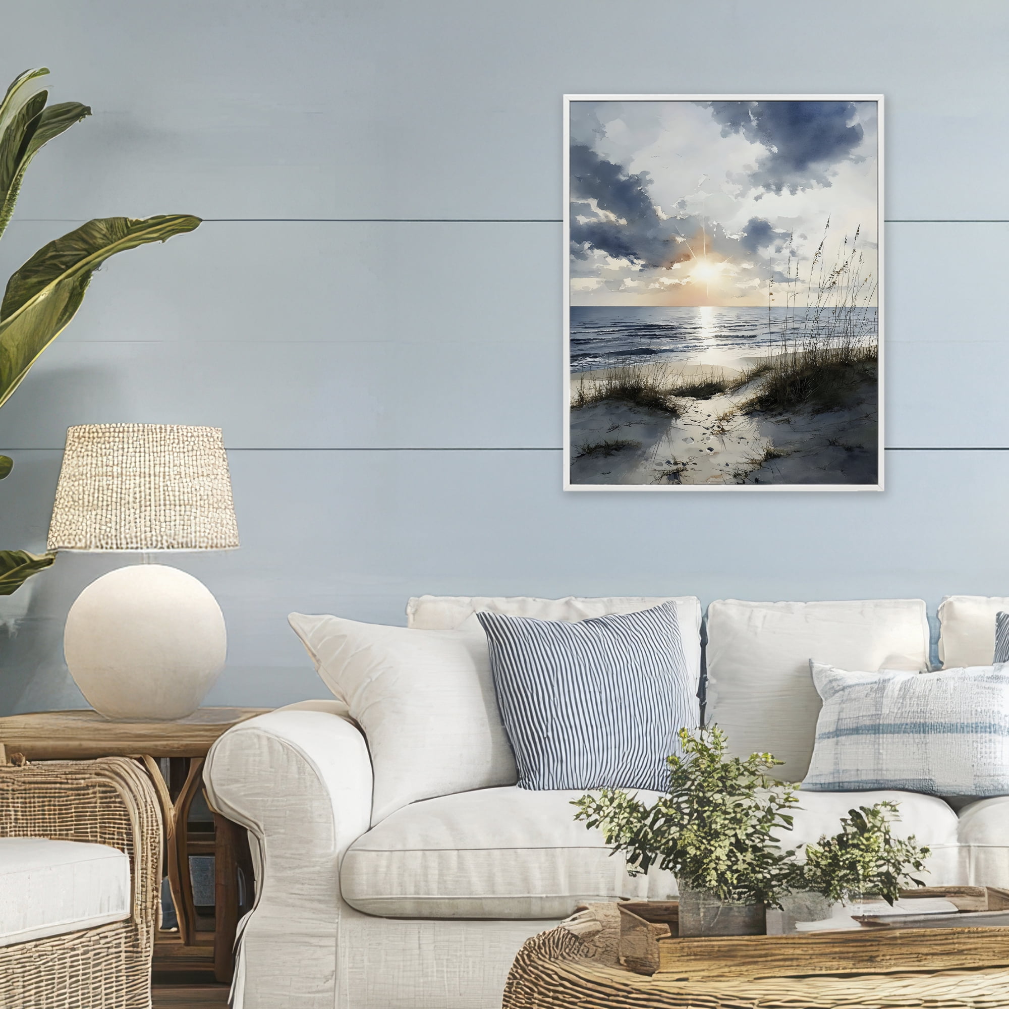 Stupell Industries Ocean Sunrise over Sandy Dunes White Framed Giclee Art, design by Franklyn Gregory