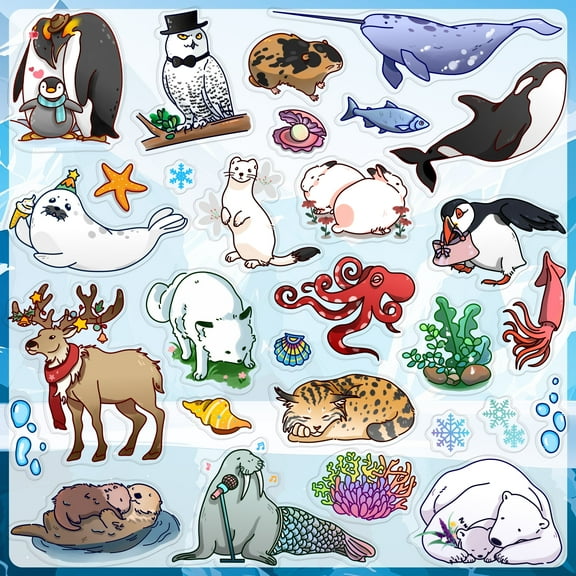 KAHSHEEN Animals Gel Window Clings Stickers - Thick Window Cling for Toddlers, Reusable Cute Arctic & Antarctic Polar Ocean life Glass Winter Window Stickers for Kids, Classroom Nursery Gift, 29 PCS
