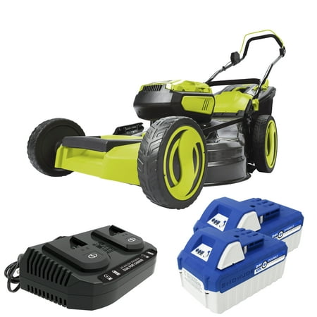 Sun Joe 48-Volt iON+ Cordless Lawn Mower Kit, 21-inch, 7-Position, W/ 2 x 4.0-Ah Batteries & Dual Port Charger